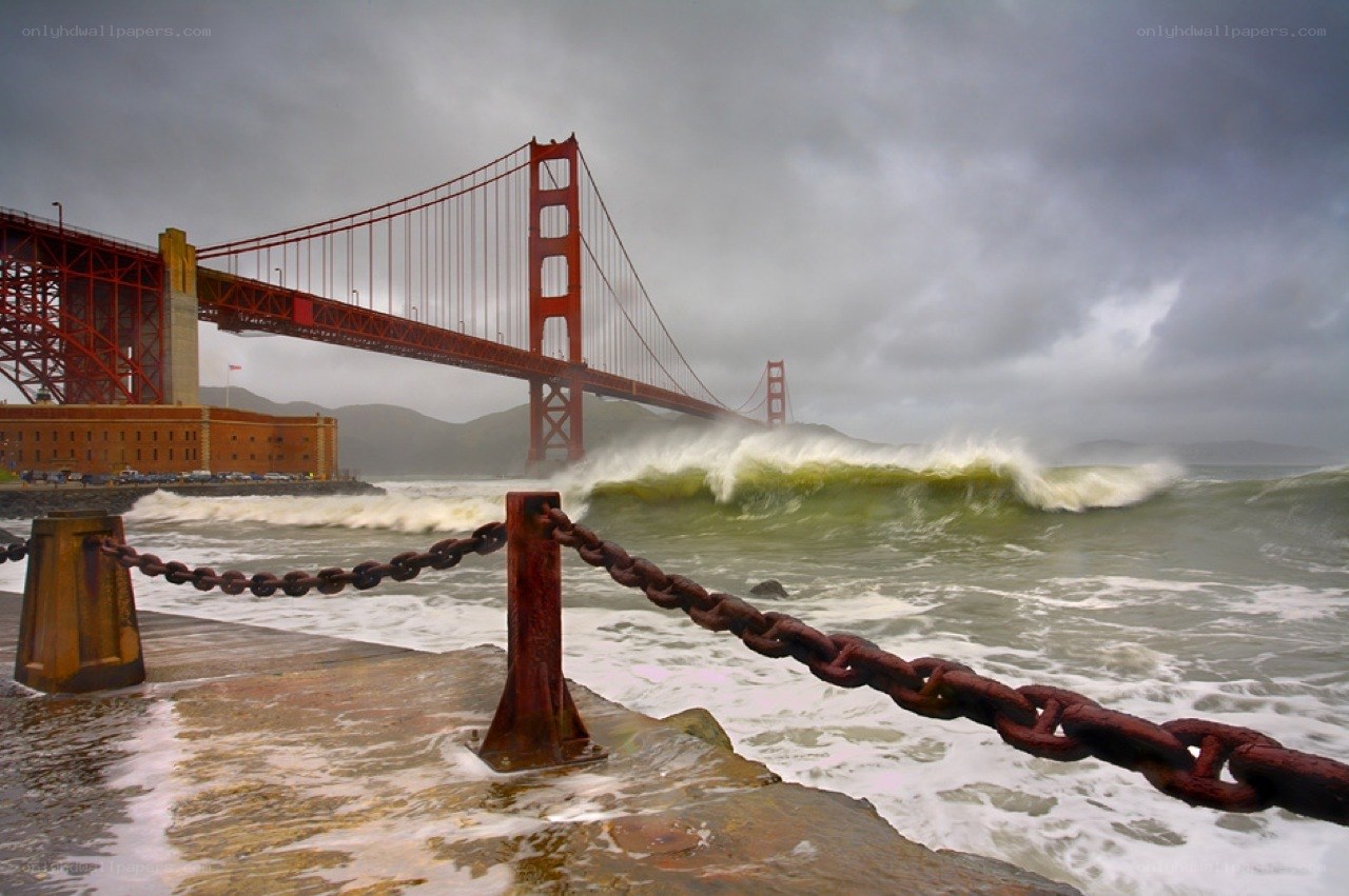 Stormy waves at Golden Gate Bridge