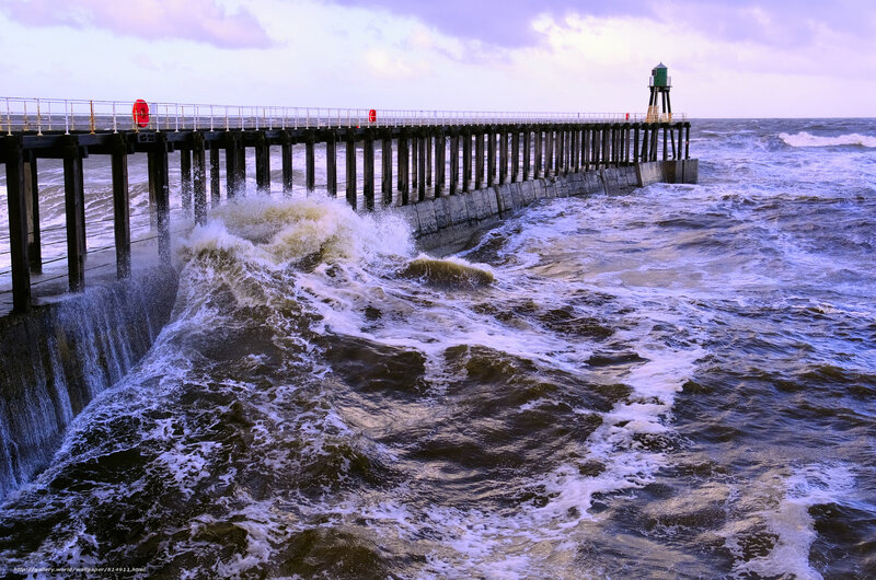 Stormy waves at pier