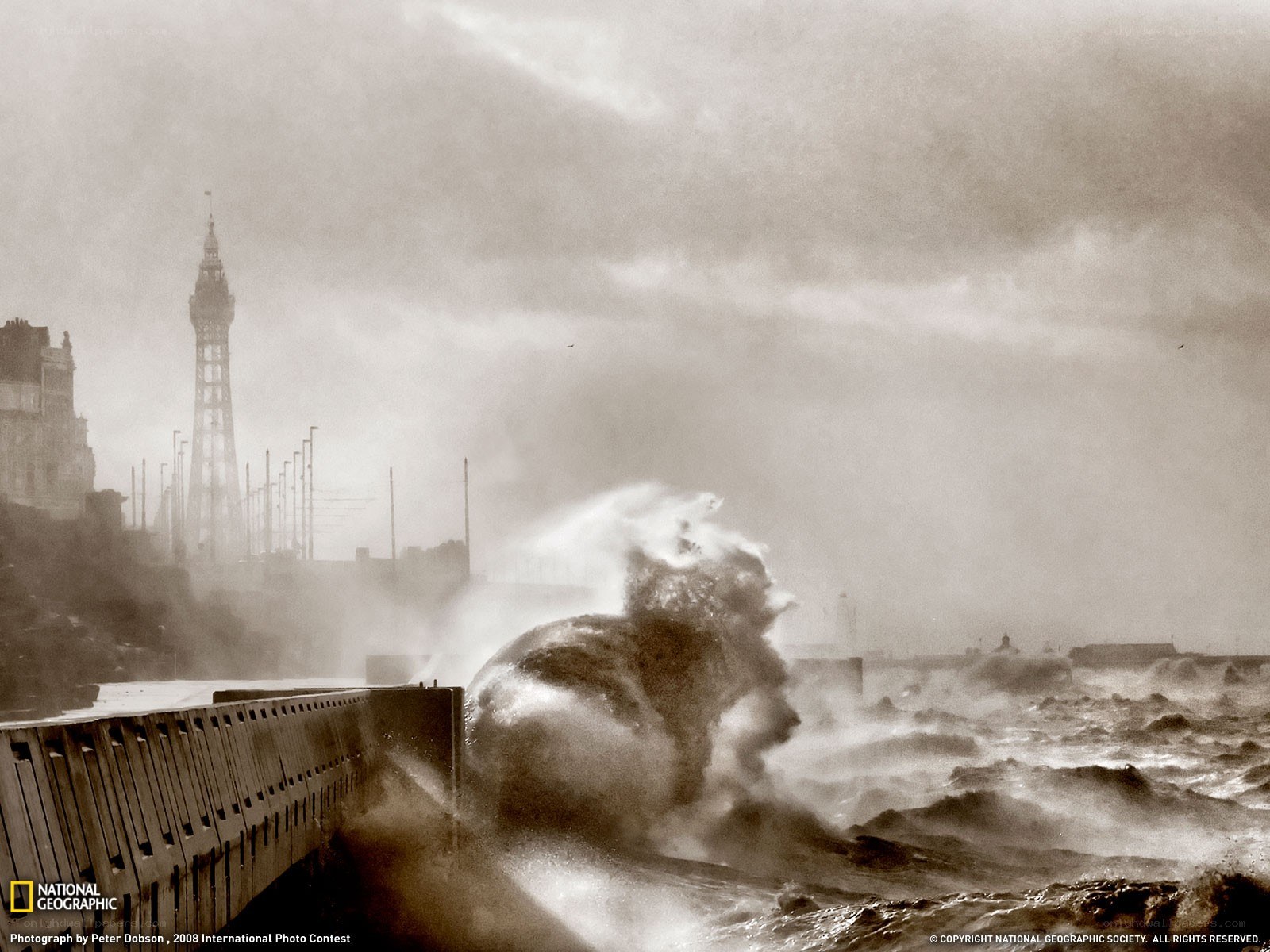 Stormy waves crash at Blackpool