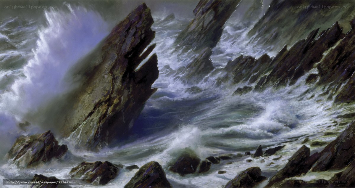 Stormy Waves on Rocky Coast