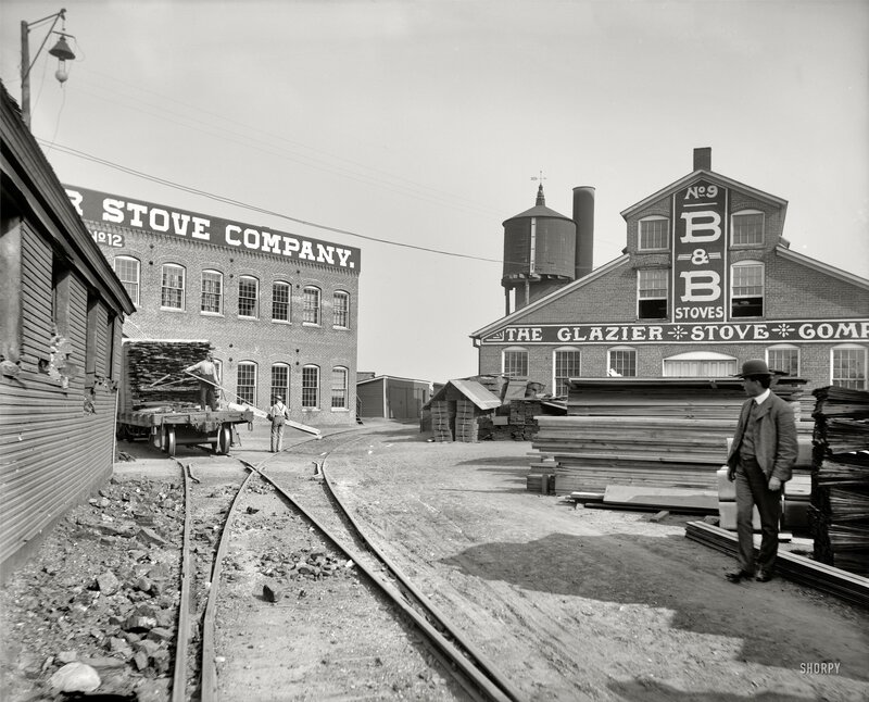 Stove company yard with rail tracks