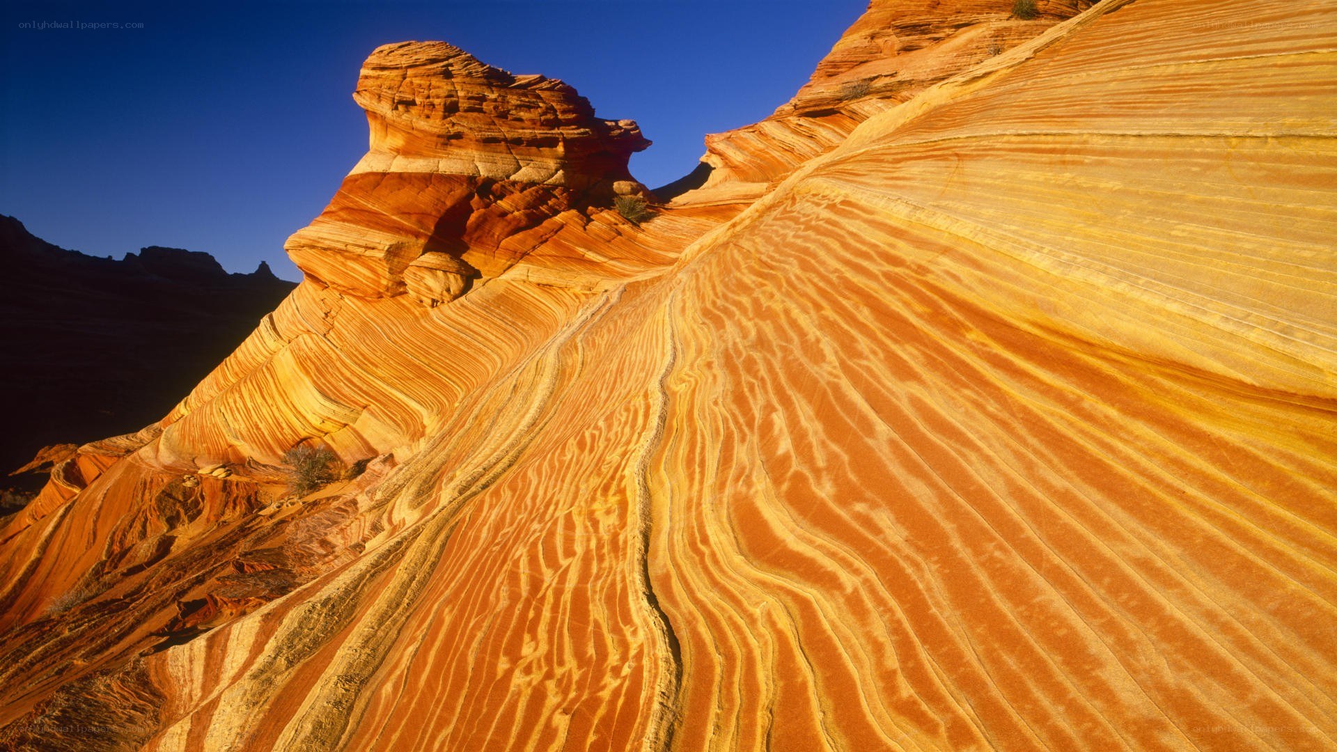 Stratified rock formations in desert