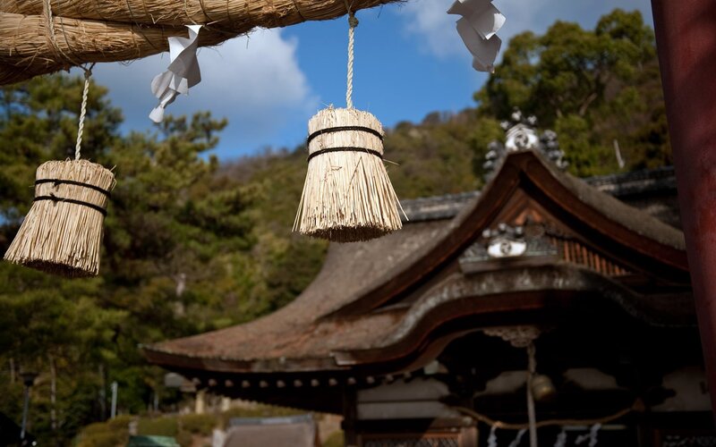 Straw decorations at a Japanese shrine