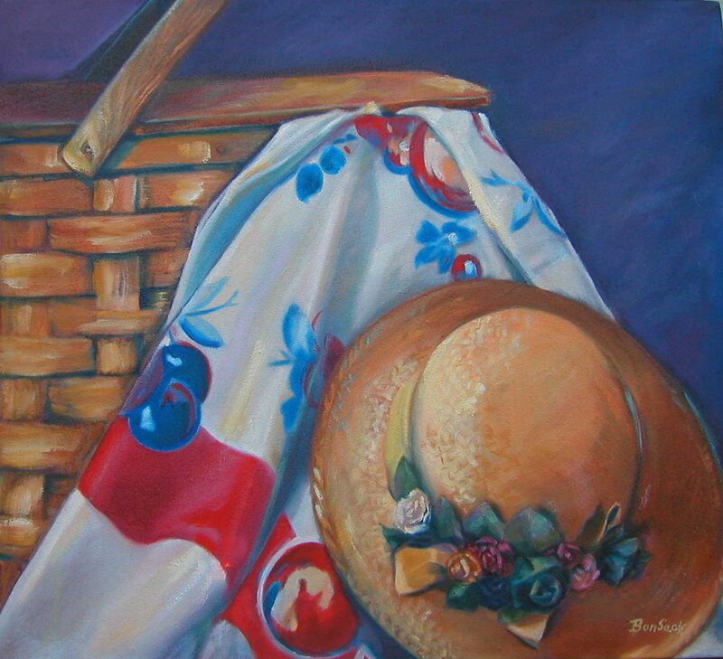 Straw Hat and Picnic Basket