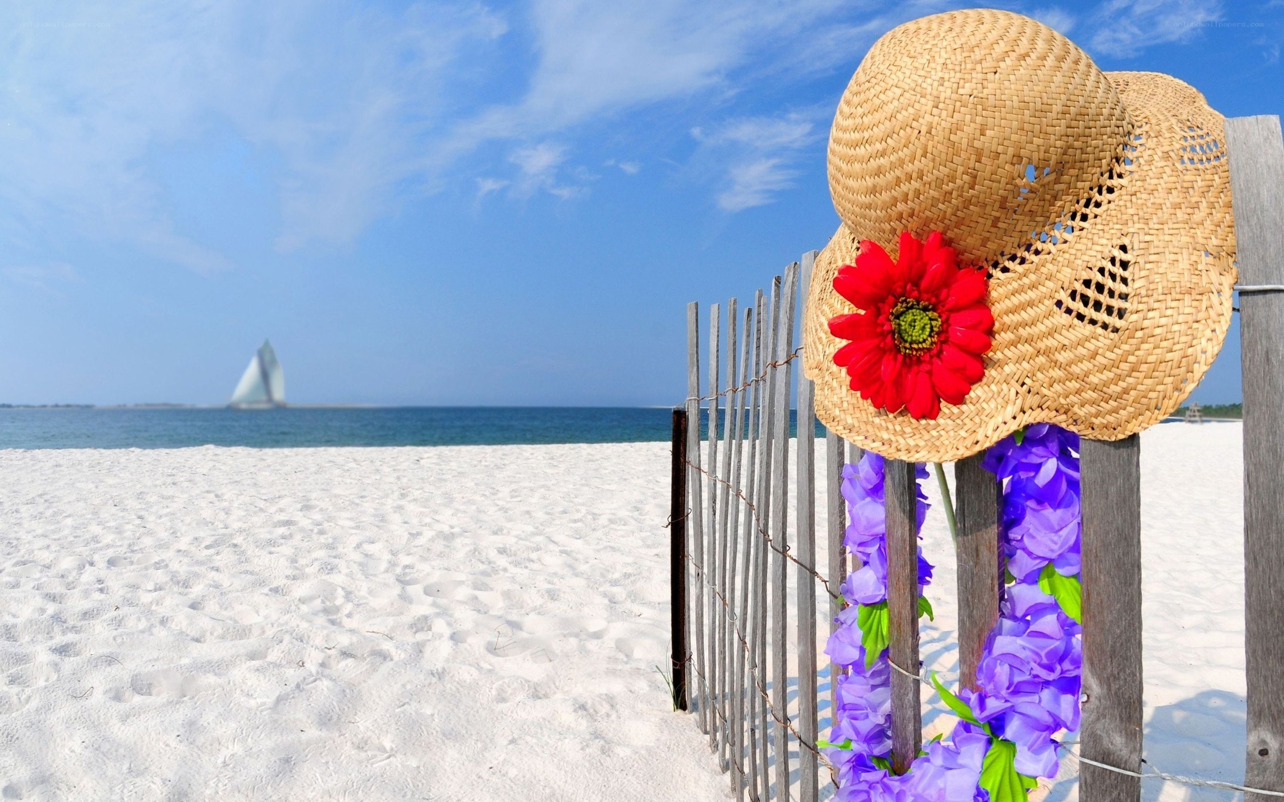 Straw hat on beach fence