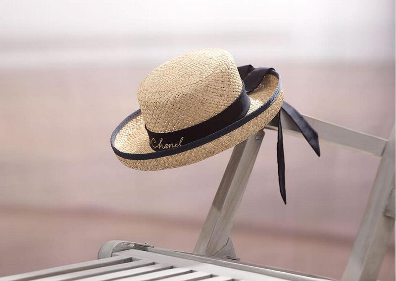 Straw Hat on Chair — Beige