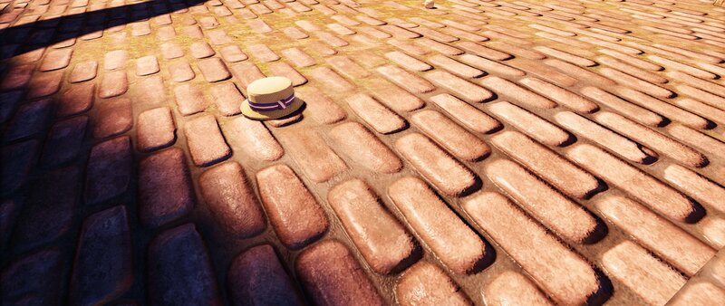 Straw Hat on Cobblestones