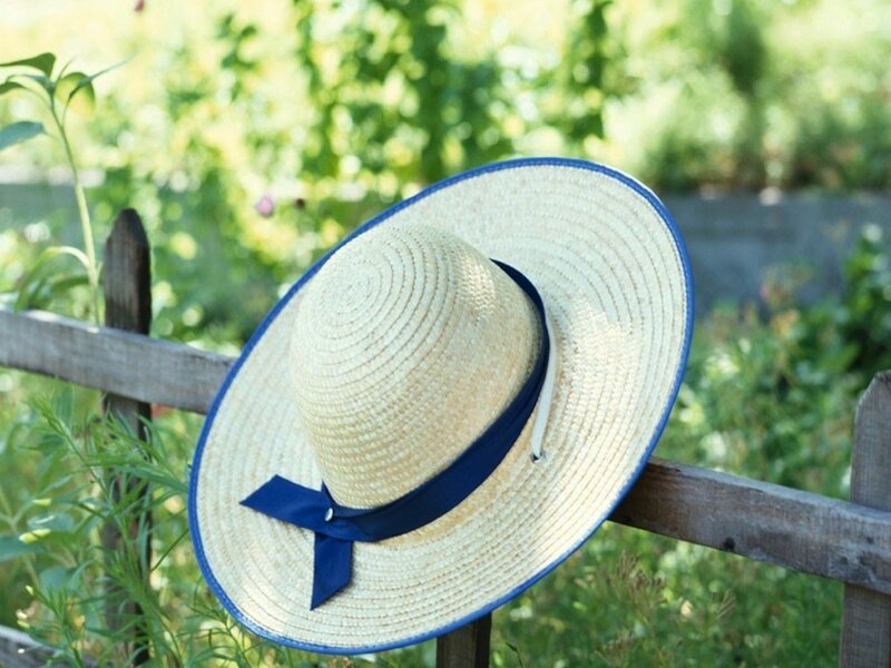 Straw Hat on Fence — Beige