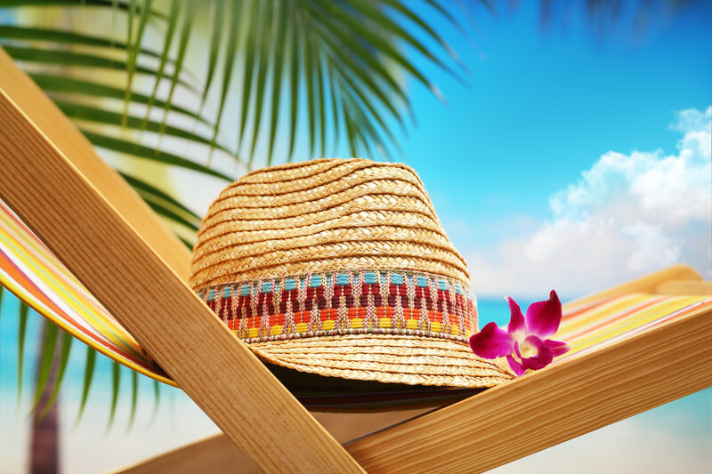 Straw Hat on Lounge Chair — Blue