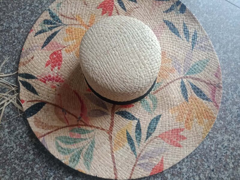 Straw Hat with Floral Pattern
