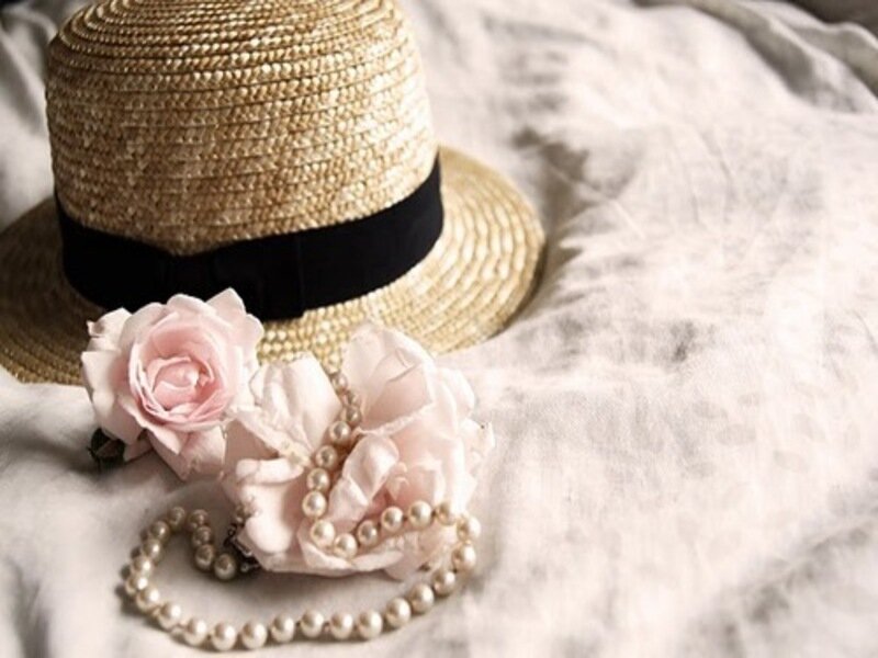 Straw Hat with Flowers — Beige