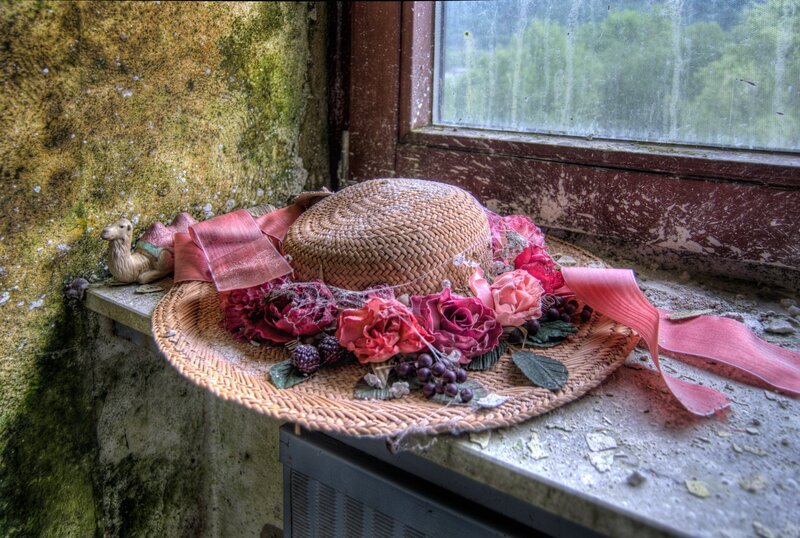 Straw Hat with Flowers — Brown, Decayed, Photograph