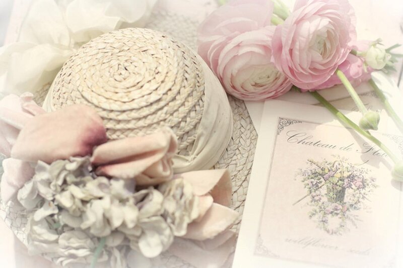 Straw Hat with Flowers — Pink, Serene, Photograph
