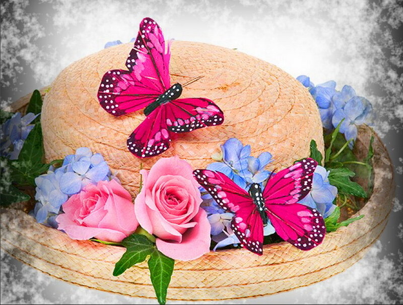 Straw Hat with Flowers — Pink, Serene