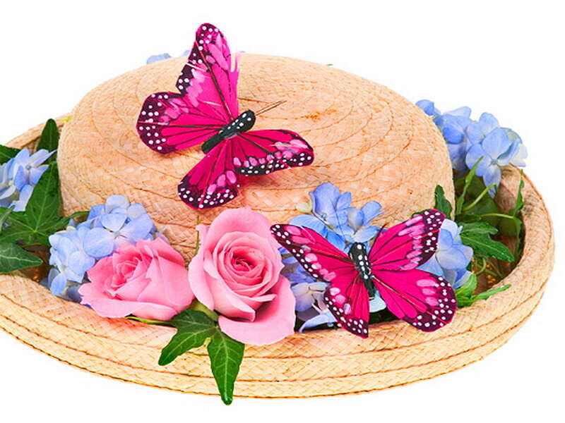 Straw Hat with Flowers — Pink