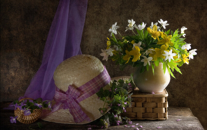 Straw Hat with Flowers — Purple, Serene, Spring