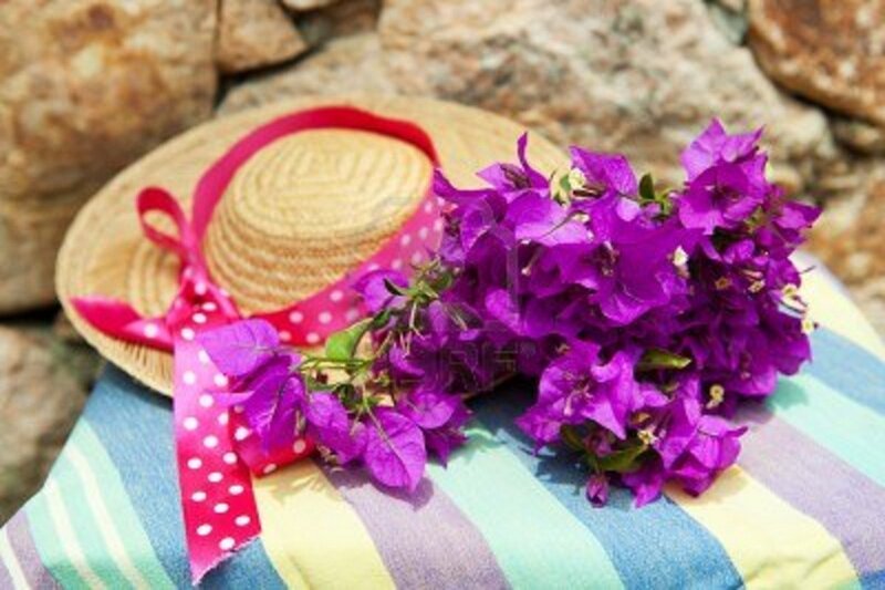 Straw Hat with Flowers — Purple