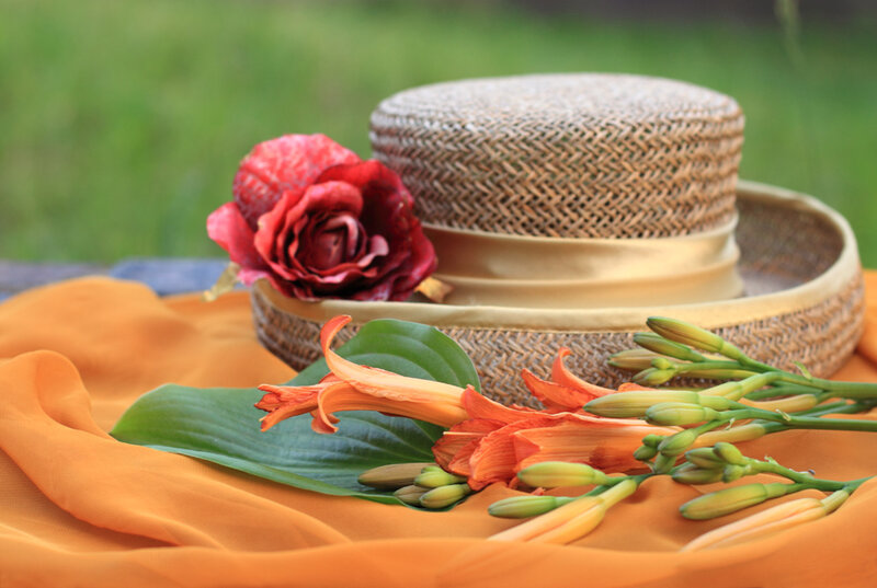 Straw Hat with Flowers