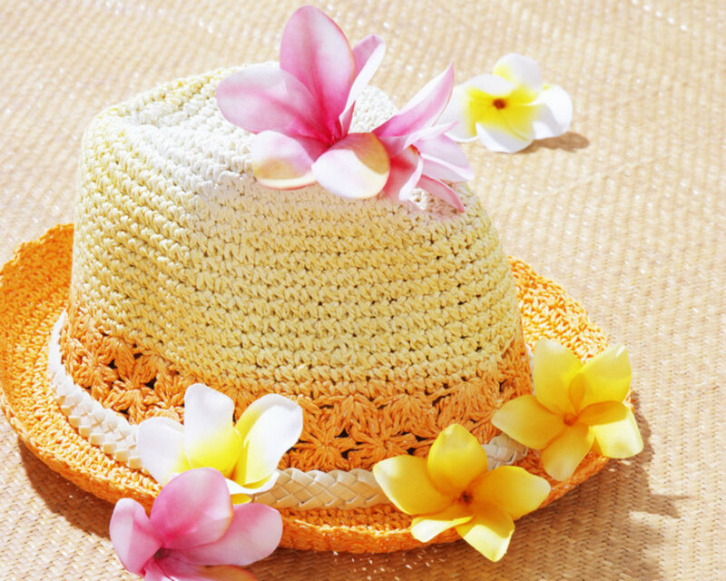 Straw Hat with Flowers — Yellow, Bright