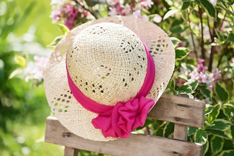 Straw Hat with Pink Ribbon
