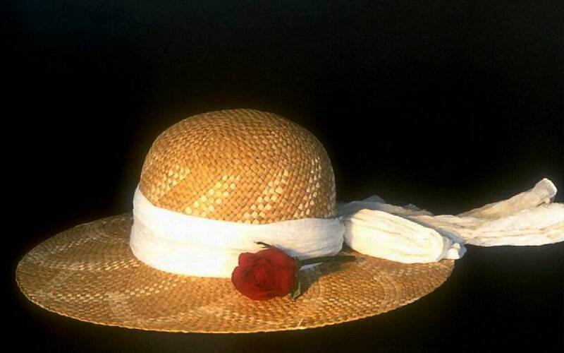 Straw Hat with Rose — Brown