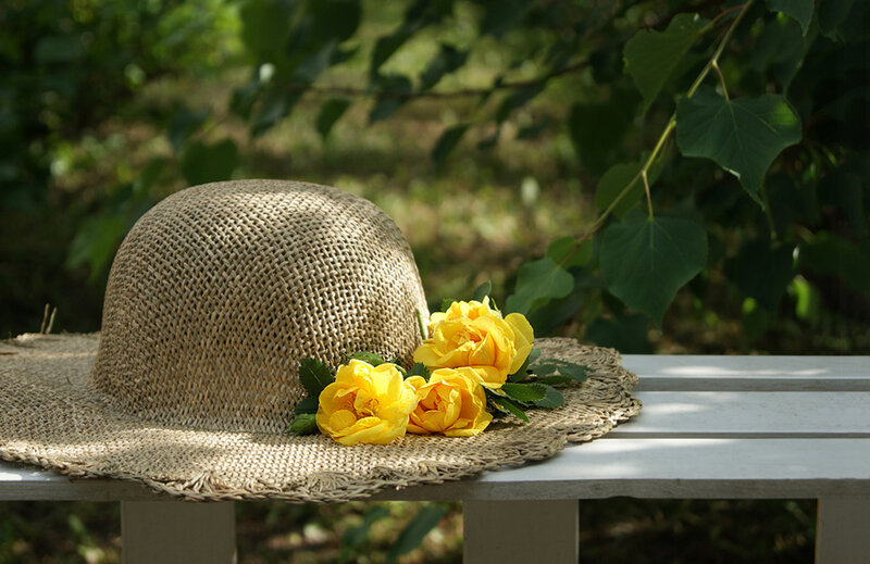 Straw Hat with Yellow Roses