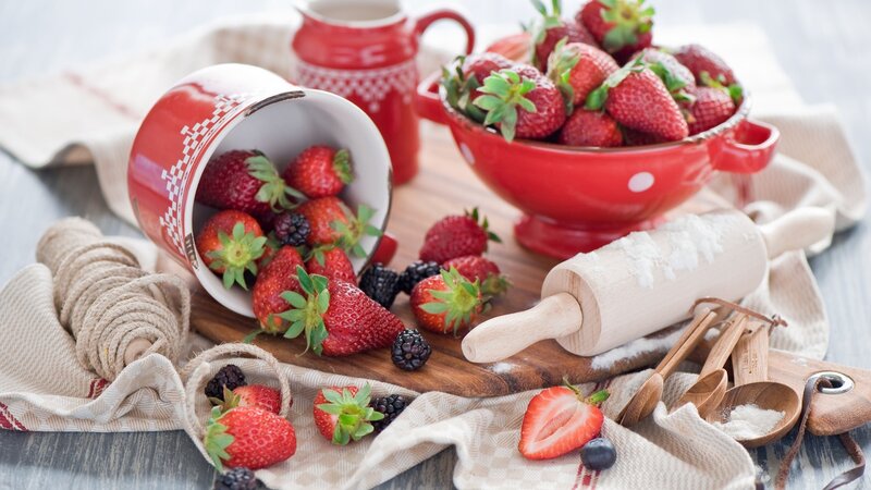 Strawberries and Baking Tools — Red, Homely