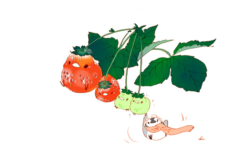 Strawberries and Bird