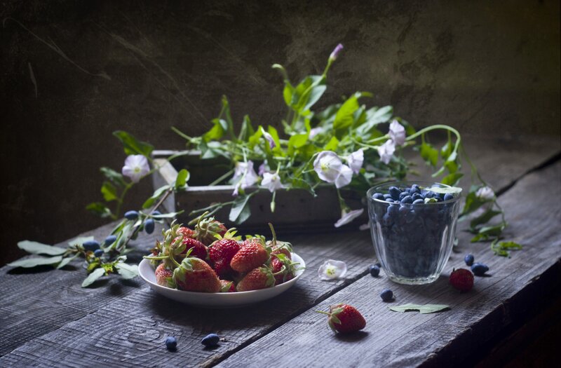Strawberries and Blueberries — Brown