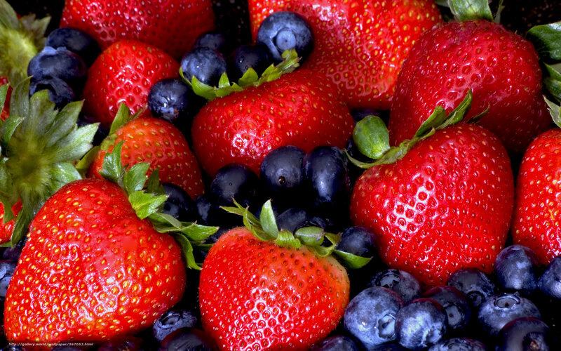 Strawberries and Blueberries — Red, Fresh, Photograph, Fruit