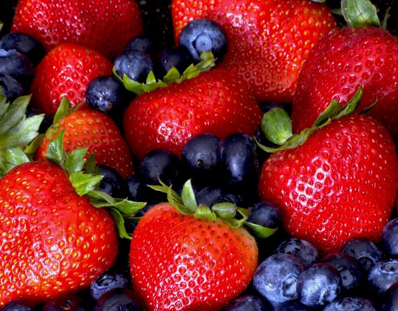 Strawberries and Blueberries — Red, Fresh, Photograph