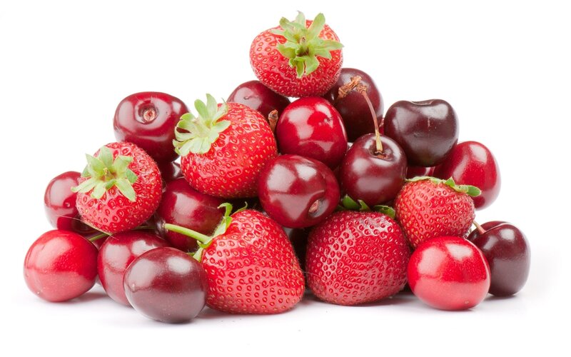 Strawberries and Cherries — Red, Fresh, Photograph