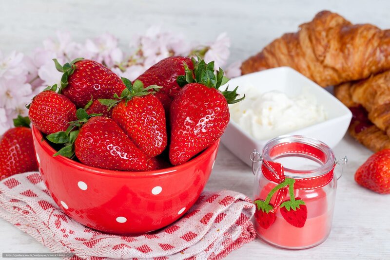 Strawberries and croissants breakfast