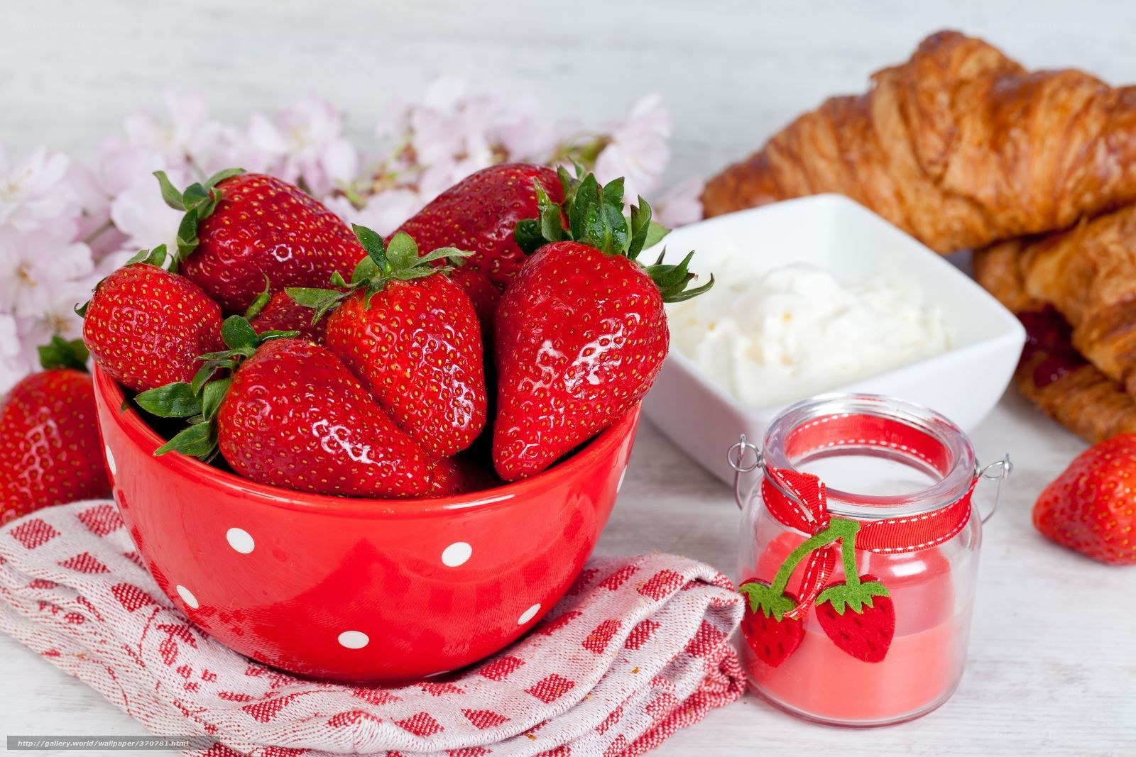 Strawberries and croissants breakfast