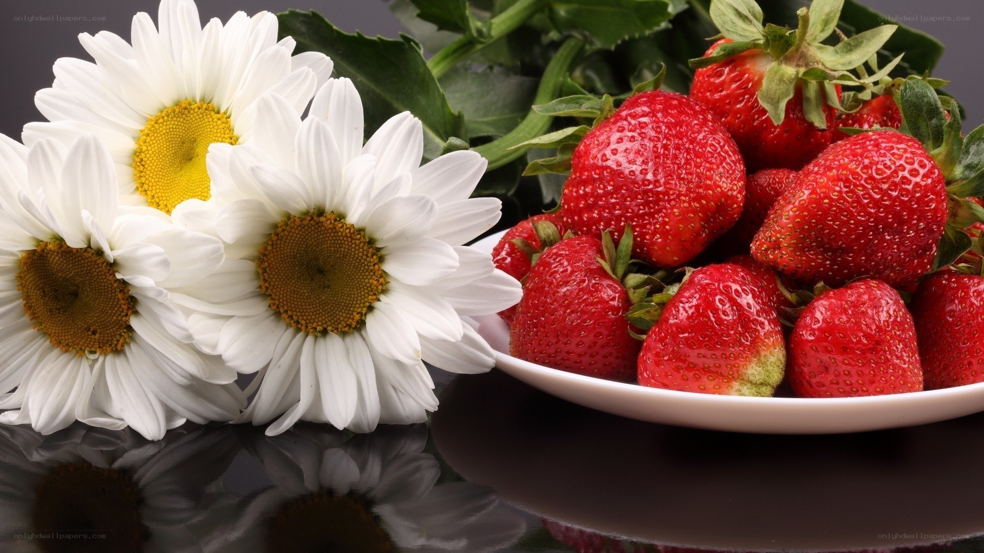 strawberries and daisies