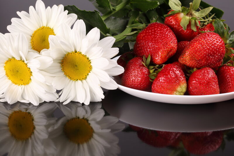 Strawberries and Daisies — White