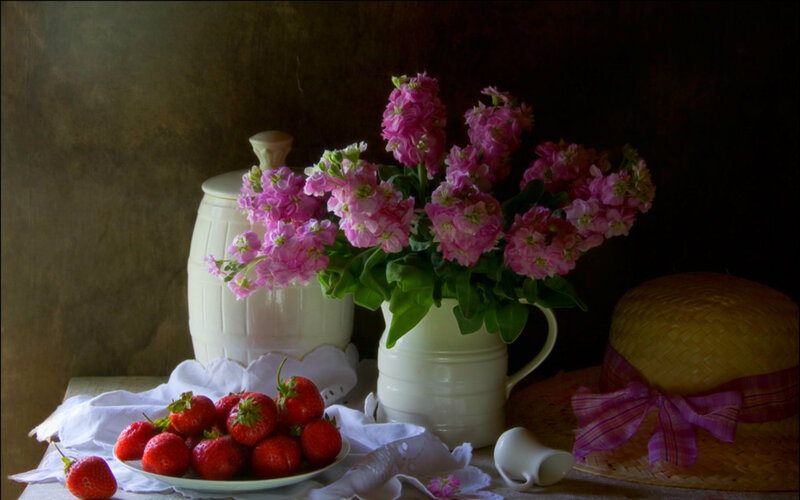 Strawberries and Flowers — Pink, Serene
