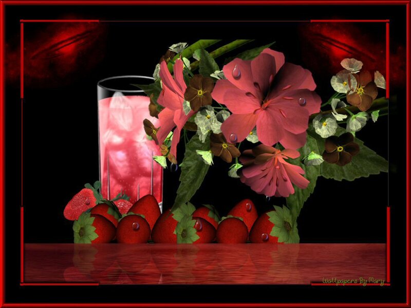 Strawberries and Flowers — Red, Dramatic
