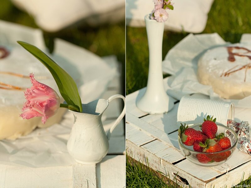 Strawberries and Flowers — White, Serene, Afternoon