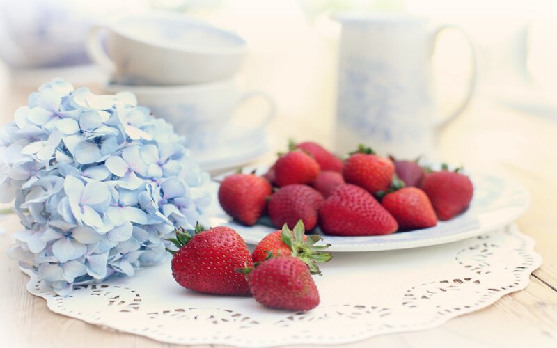 Strawberries and Hydrangea