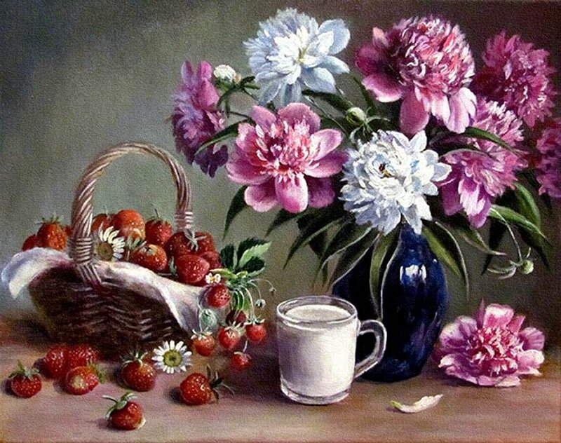 Strawberries and Peonies — Pink