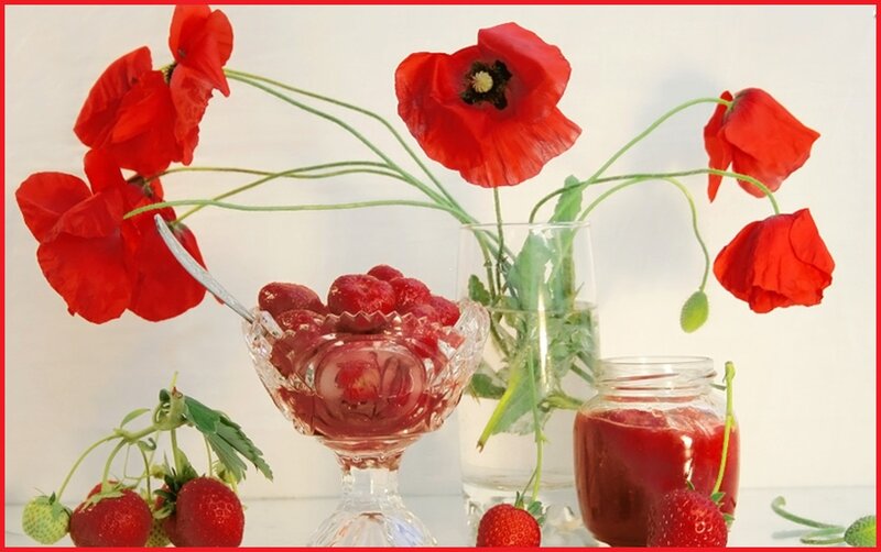 Strawberries and Poppies — Red