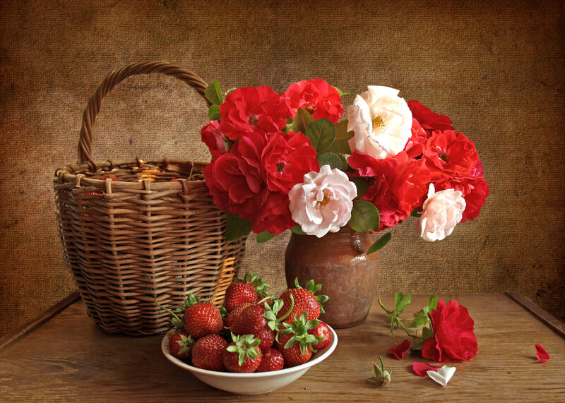 Strawberries and Roses — Red