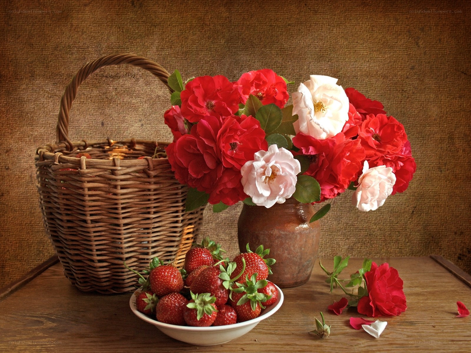 Strawberries and roses still life