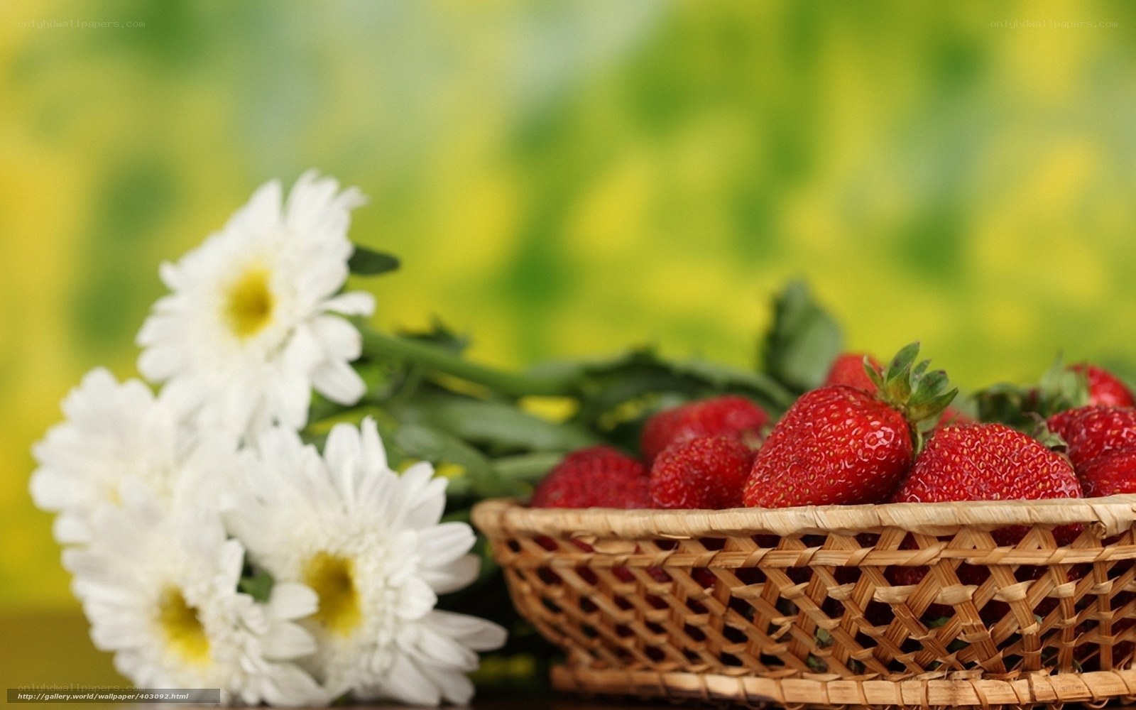 Strawberries and white flowers