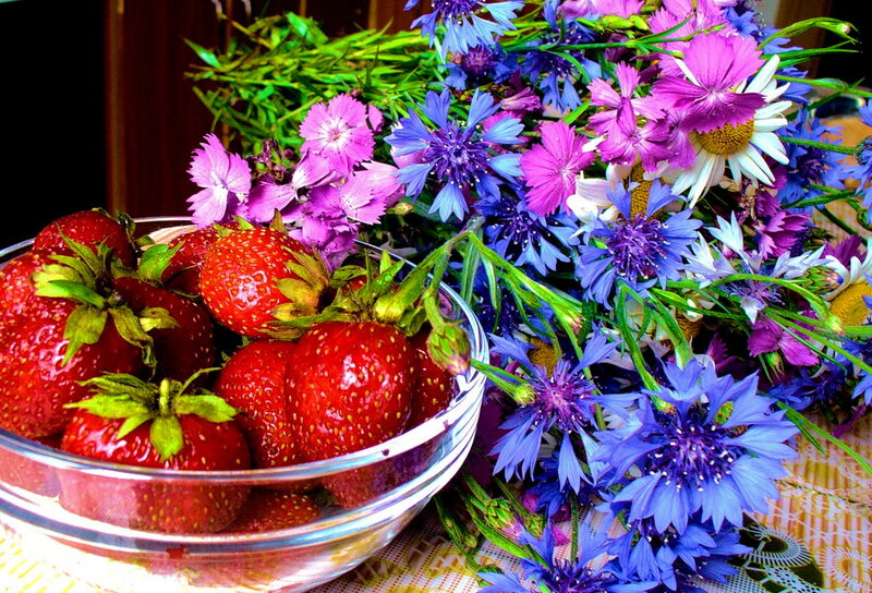Strawberries and Wildflowers — Red