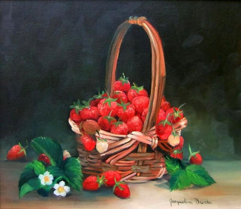 Strawberries in a Basket — Red, Calm, Painting