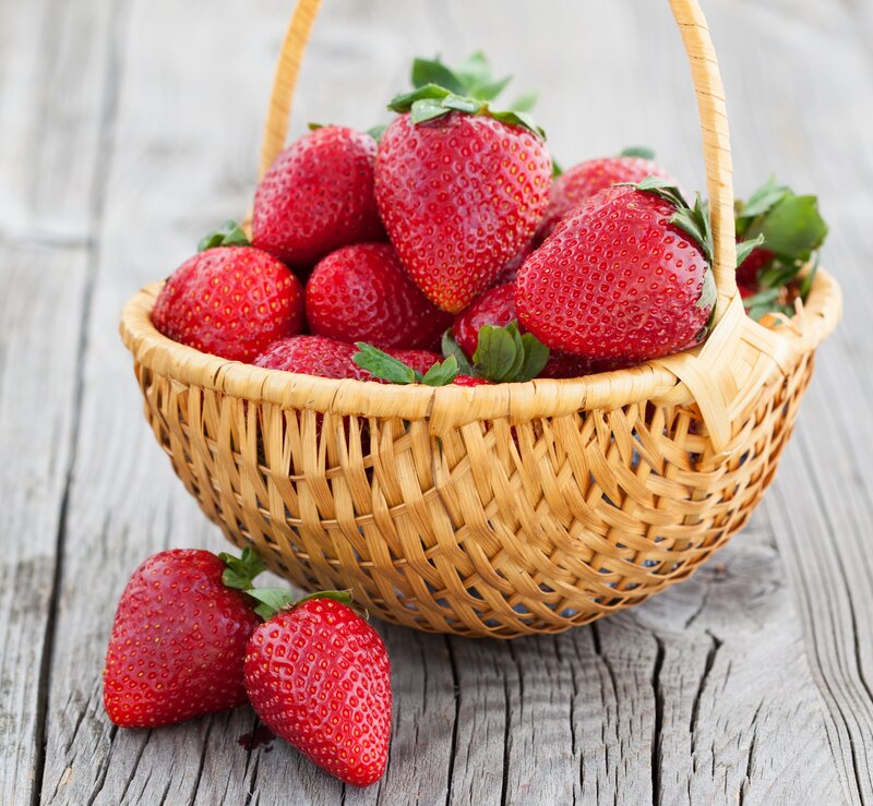 Strawberries in a Basket — Red, Calm, Photograph