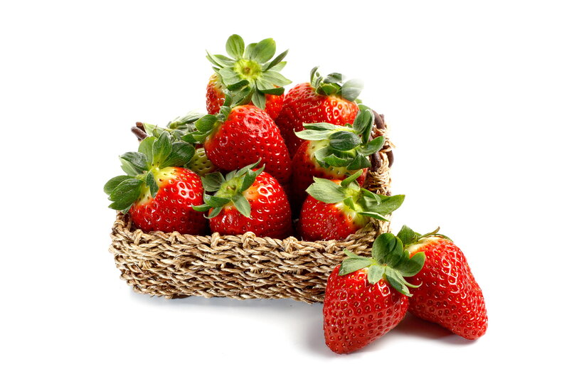 Strawberries in a Basket — Red, Fresh, Photograph