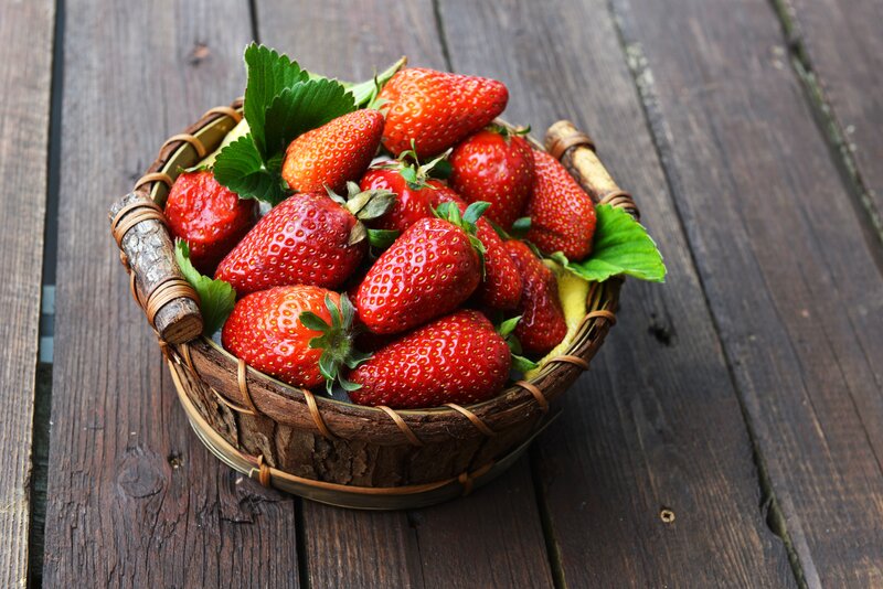 Strawberries in a Basket — Red, Natural, Photograph